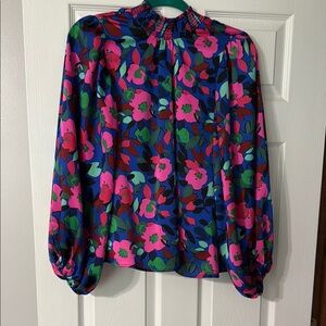 Sugarlips Pink and Blue Graphic Bishop Sleeve Blouse